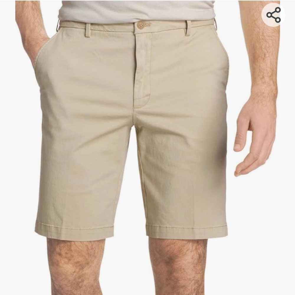 NWOT IZOD Saltwater Flat Front Khaki Shorts 10.5" 33" W 100% Soft Cotton SO $80